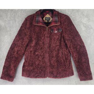 Pendleton Fuzzy Jacket Womens Small Burgundy Fleece Sherpa Full Zip Long Sleeve
